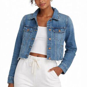 Madewell Denim Jacket Womens Small Blue Cropped Raw Hem Jean Jacket Classic